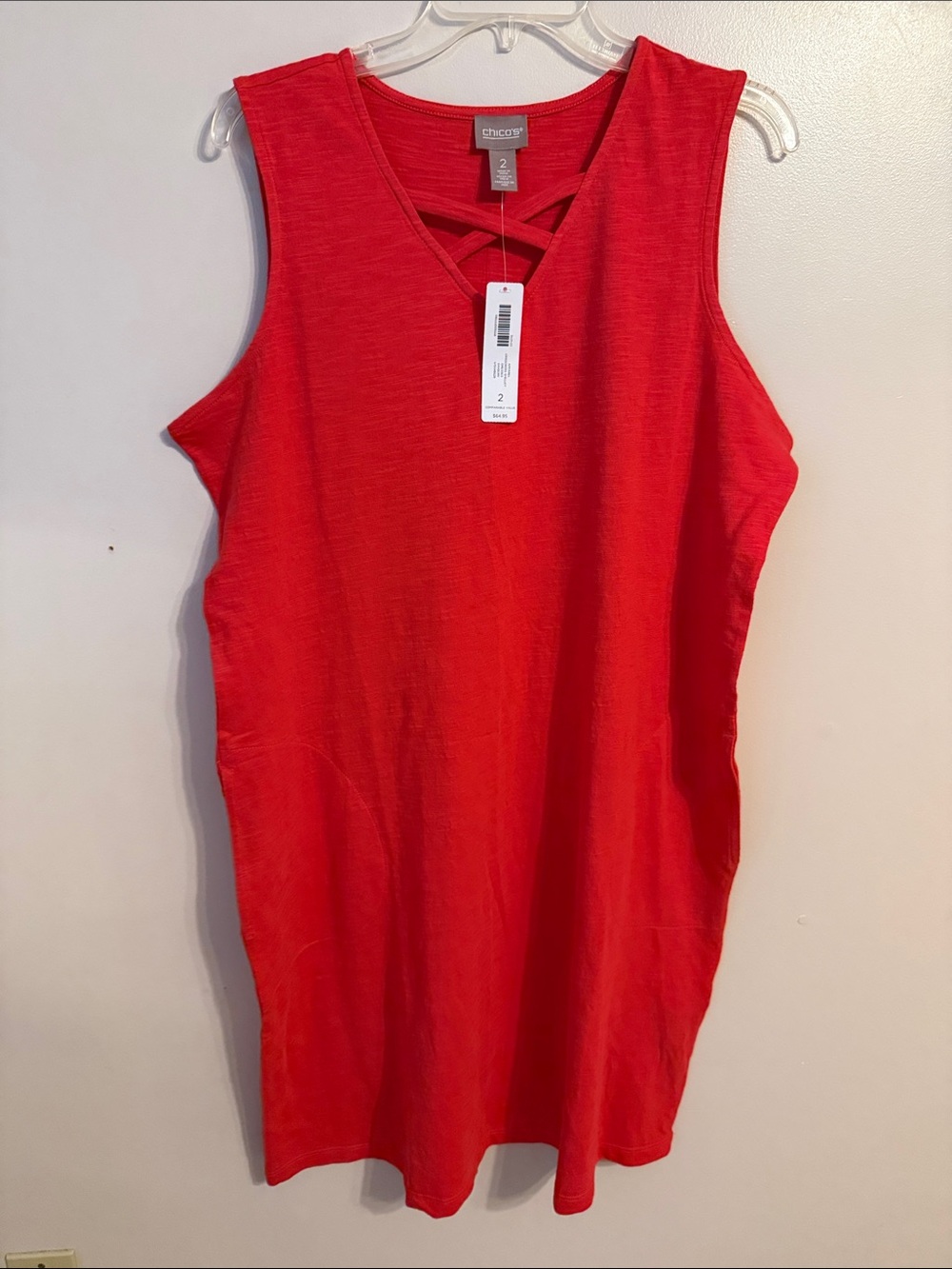 NWT Chico’s Crisscross Shelley Dress Pockets 100% Cotton Chicos Size 2 US L/12